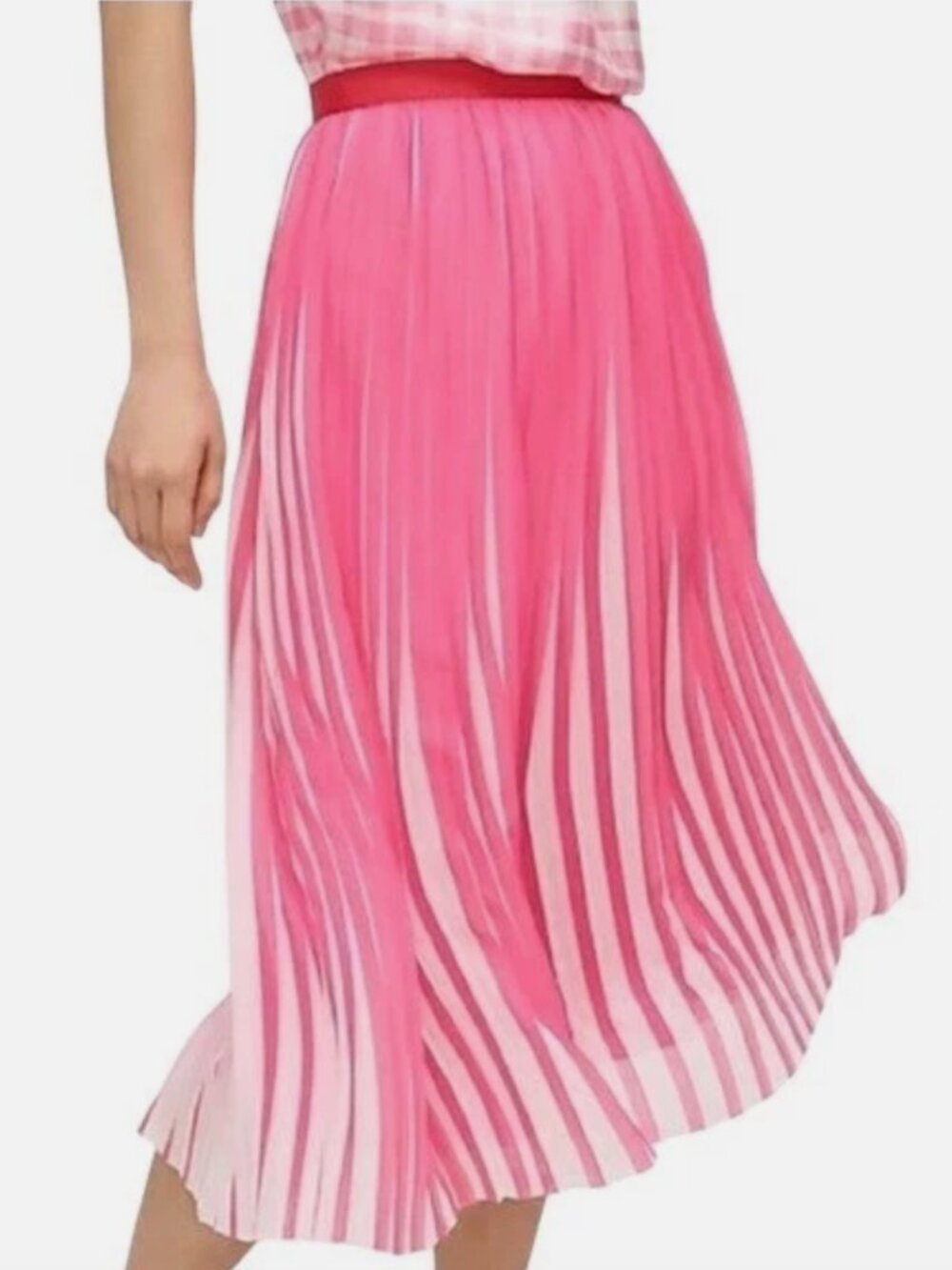 J. Crew NWT Pleated Midi Skirt in Pink Peekaboo Stripe - Size 8